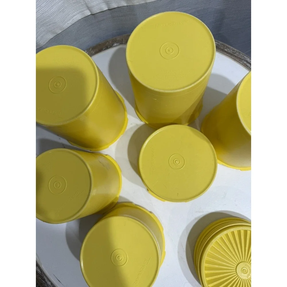 Vintage 1970s Yellow Tupperware Servalier Canisters Set of 6 with Lids Nesting